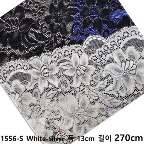 DKLACE-1556-G / S / (폭 13cm 길이 1yd / 3yd / 5yd 기준) / 자가드 스판 레이스 모음, 3개, 화이트(White_Silve)