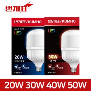 번개표 led 전구 램프 삼파장전구 보안등 20W 30W 40W 50w 매장램프 글러브, 번개표 보안등전구 50w 주광색(흰빛) E26, 1개