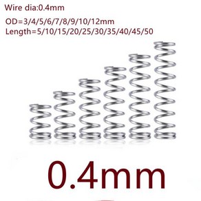 스테인레스 스틸 압축 용수철 OD = 4mm-12mm 길이 5-50mm 10-20 개/로트 0.4mm 0.4x3 4 5 6 7 8 10/12 * L, 25mm, 0.5mm, 4mm 20PCS