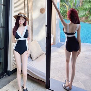 랜드샵 볼륨업 배색라인 모노키니 여성실내수영복