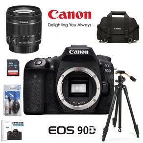 CANON EOS 90D +18-55mm IS STM +볼헤드삼각대+보호필름+크리닝킷+캐논DSLR정품가방+32GB 메모리 패키지