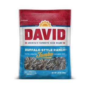 DAVID Roasted and Salted Buffalo Style Ranch Jumbo Sunflowe Seeds 5.25 oz, Ranch,Salted,Roasted, 5.25 Ounce (Pack of 1), 1개, 148g