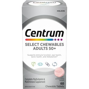 (캐나다 직송) 센트룸 어덜트 Select Essentials Multivitamin fo Men Women 50+ Chewables 레몬 베리 맛 60 츄어블 정, 1개, 60정