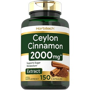 Ceylon Cinnamon Capsules 2000 MG 150 카운트 비 GMO 글루텐 무료 알약 호바흐, 1개, 150정