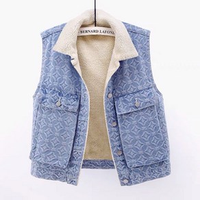 빅사이즈 여성 기모 데님 조끼 빅포켓 숏 봄 가을 겨울 간절기 두꺼운 오버핏 여자 베스트 denim vest women JX1299