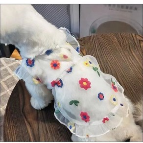 말포덕 강아지 고양이 반려동물 여름 시스루 옷 망사 원피스, 1개
