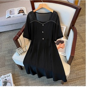 브루니 빅사이즈원피스 블랙 반팔 주름 원피스 5XL~9XL W200