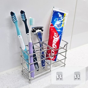 와이드 무타공 스텐칫솔걸이 정리대 화장실 칫솔 거치대 스탠드 욕실 멀티 칫솔꽂이, 1개, 실버6구15cm