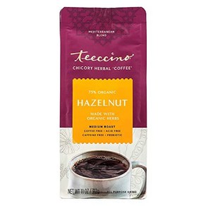 Teeccino Chicoy Coffee Altenative – Hazelnut – G Teeccino 치커리 커피 대안 – 헤이즐넛 – 프리바이오틱 무카페인 및 무산성 허브, 312g, 1개