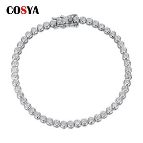 cosya 925 스털링 실버 0.03 캐럿 2mm 다이아몬드 with ga 라운드 컷 moissanite 팔찌 여성용 스파클링 파티 파인 쥬얼리