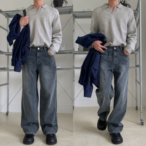 남성용 사계절 빈티지 워싱 와이드 데님팬츠 3colos