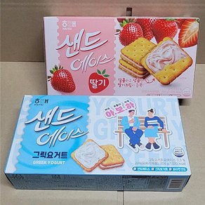 해태 샌드에이스2종 (그릭요거트 +딸기) /학교간식 회의할때 탕비실 티타임 간식 과자세트(총408g), 1세트, 408g