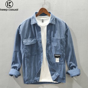 Keep Casual 남성 캐주얼 코듀로이 면 긴팔 셔츠 남성 코트