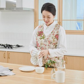 목화송이 원피스형 행복앞치마, 동백과고양이 베이지, 1개