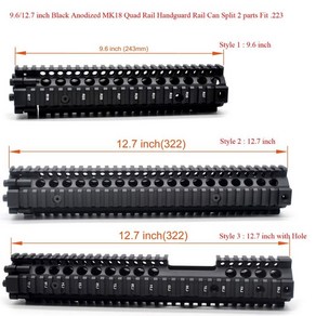 플러스 9.612.73939 인치 쿼드 레일 핸드 가드 mk18 스타일 picatinny 마운트 시스템 블랙 알루마이트 처리는 두 부분으로 나눌 수 있습니다., 스타일 3-12.7인치 구멍, 1개