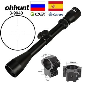 스코프 도트사이트 Ohhunt 3 9x40 와이어 거리 측정기 레티클 또는 밀 도트 레티클 광학 명소 3 스타일 408, Low-11mm-6 Mil Dot, 1개