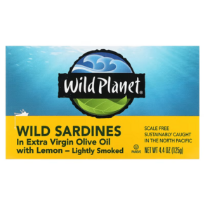 Wild Planet 엑스트라 버진 올리브 오일과 레몬으로 절인 자연산 정어리 125g(4.4oz) 3팩, 125g, 1개