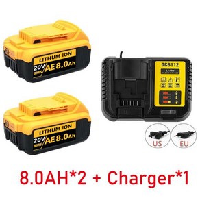 디월트용 충전식 리튬 배터리 정품 DCB200 20V 8000mAh 18V DCB184 DCB182 DCB180 DCB181 DCB182, 07 8.0ah 2pcs chage1