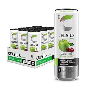 CELSIUS 스파클링 그린 애플 체리 기능성 에센셜 에너지 드링크 350ml 12팩