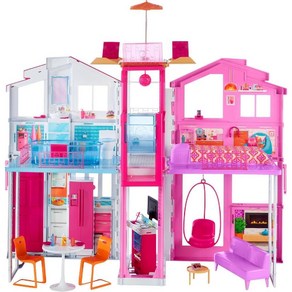 바비 인형 집 플레이 세트 Babie Doll House Playset 3-Stoy Townhouse with 4 Rooms Rooftop Lounge, 1개