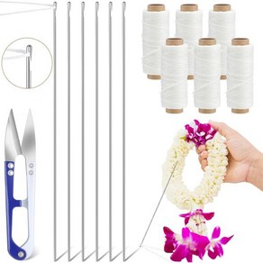 Leiton 13pcs Lei Needle Kit 포함 6pcs 스테인리스 스틸 롱 니들 6 Twine 1 DIY 졸업 하와이안 Flowes 비드 스티치 공예 기본, Novel Style, 10.2‘’, 1개