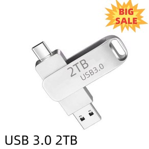 <회전 덮개형 방수> 고품질 USB 3.0 2TB 대용량 플래시 실버 메모리 360도 회전식, 1개, 256GB