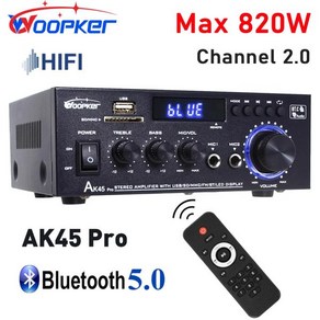 매장 앰프 Woopke AK45 Po 오디오 최대 출력 820W 채널 2.0 블루투스 AMP 가라오케 HiFi 디지털 스테레오 리시버 가정용 RV용, 없음, 2) EU 220-240V