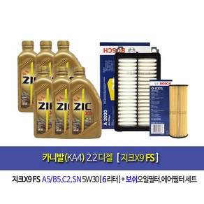 Canival KA4 2.2Diesel-카니발KA4 디젤 엔진오일세트 지크X9 FS(6L)+필터371-3020, 1개, 6L