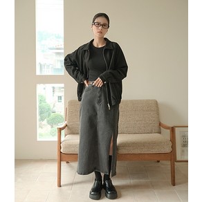[리리앤코] 데이릿브 스판 속밴딩 슬릿 데님 롱 스커트