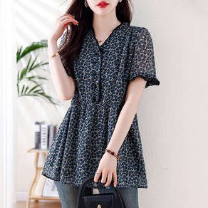 쑤야 1649 여성 브이넥 반팔 쉬폰 블라우스 빅사이즈