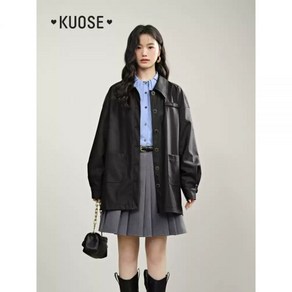 KUOSE 쿠오세자켓 블랙 세련된 가죽 가을 귀여운 바이크 자켓