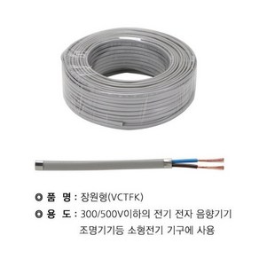 상진전선 장원형전선 장원선 VCTF-K 0.75SQ/1.0SQ/1.5SQ 2C 25M 단위 절단판매