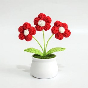 인공 식물 화분 수제 짠 사무실 장식 니트 꽃 원사 크로셰 해바, 1개, 23.Red Puff Flowe