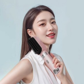 PYHO 무선 음이온 빗 무선 헤어 스타일러 매직기 충전식 휴대용 고데기, 샴페인핑크