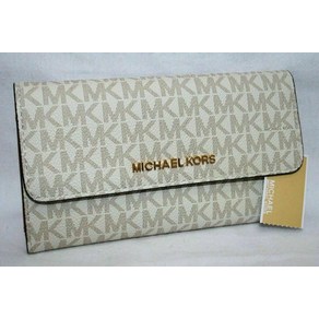 MICHAEL KORS JET SET TRAVEL LARGE TRIFOLD MK SIGNATURE WALLET VANILLA