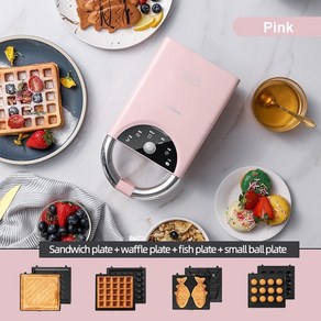 전동 샌드위치 메이커 와플 토스터 베이킹 머신 멀티 아침 식사 타코야키 220V 650W, 04 pink 4 plates