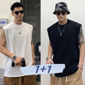 AOKADA 무지 민소매 티셔츠 남자 헬스 운동 골지 나시티