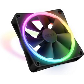 NZXT F120 RGB 듀오 120mm 양면 팬 개별 주소 지정 가능한 LED 20개 균형 잡힌 공기 흐름 및 정압 유체 동적 베어링 PWM 제어 방진 고무 모서리 검은색, 1개