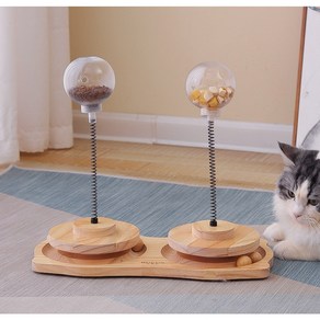 고양이 노즈워크 간식 장난감 원목 스크래쳐 트릿퍼즐 오뚜기 사냥놀이, 1개, 더블 펀치 스윙