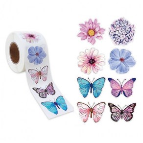 8종 플라워 나비 대용량 스티커 2.5cm, 혼합(S716), 3롤