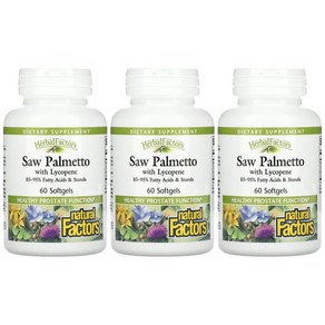 내추럴팩터스 쏘팔메트 라이코펜 60정 3병 소팔메토 Saw Palmetto, 3개