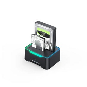 USB 3.0 SATA 듀얼 베이 RGB 램프 효과 하드 디스크 드라이브 인클로저 도킹 스테이션 오프라인 복제 HDD, [01] Black, 01 Black, 1개