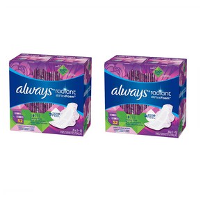 올웨이즈 래디언트 패드 윗 플렉스 폼 52개입 2팩 Always Radiant Pads with FlexFoam Heavy Flow, 2개