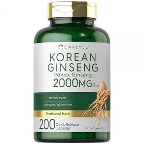 Calyle 인삼 추출물 캡슐 2000mg  200캡슐 GMO 프리 및 글루텐 포뮬러 표준화된 Panax 보충제, Calyle 한국 인삼 추출물 캡슐 2000mg , 200정, 1개