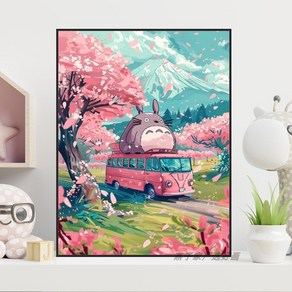 토토로 유화 그리기 컬러링북 지브리 그림 diy 색칠하기, 물감+붓+악세사리, 30x40cm 내부 프레임, AO, 1개
