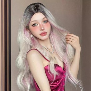 하이유니 퍼플핑크 시크릿 투톤 웨이브 롱 헤어 통가발 65cm, 1개, 단색 - 통가발+거치대+헤어망