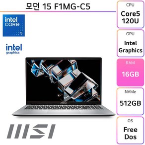 MSI 모던시리즈 모던 15 F1MG-C5, Fee DOS, 16GB, 512GB, 실버