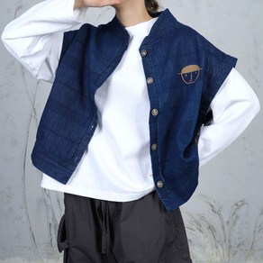 루고 여성 캡보이 자수 박스핏 데님베스트 77사이즈 데일리 체형커버 간절기 여자 조끼