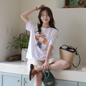 데일리앤 앤서니 여성 프린트 코튼 반팔 박스 티셔츠