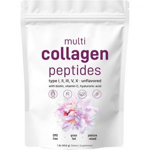 Multi Collagen Peptides Powde 16 Oz - Hydolyzed Potein Peptides - Type I II III V X with Hyaluon, Type 1, 1개